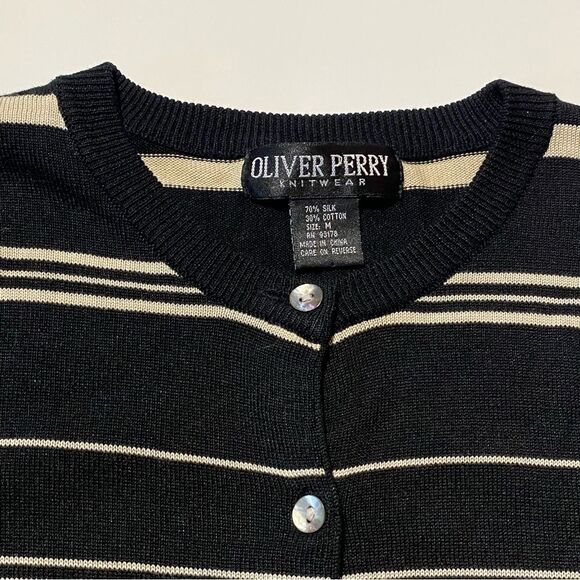 Oliver Perry Knitwear Silk/Cotton Blend Striped Lightweight Cardigan Women's M - Picture 4 of 13